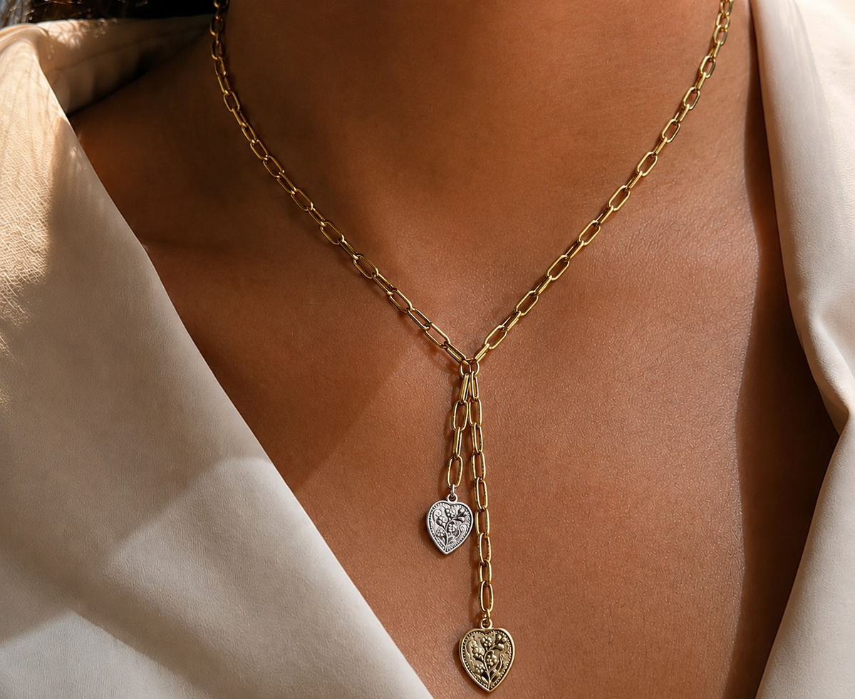 Gold and Silver Plated Heart Lariat