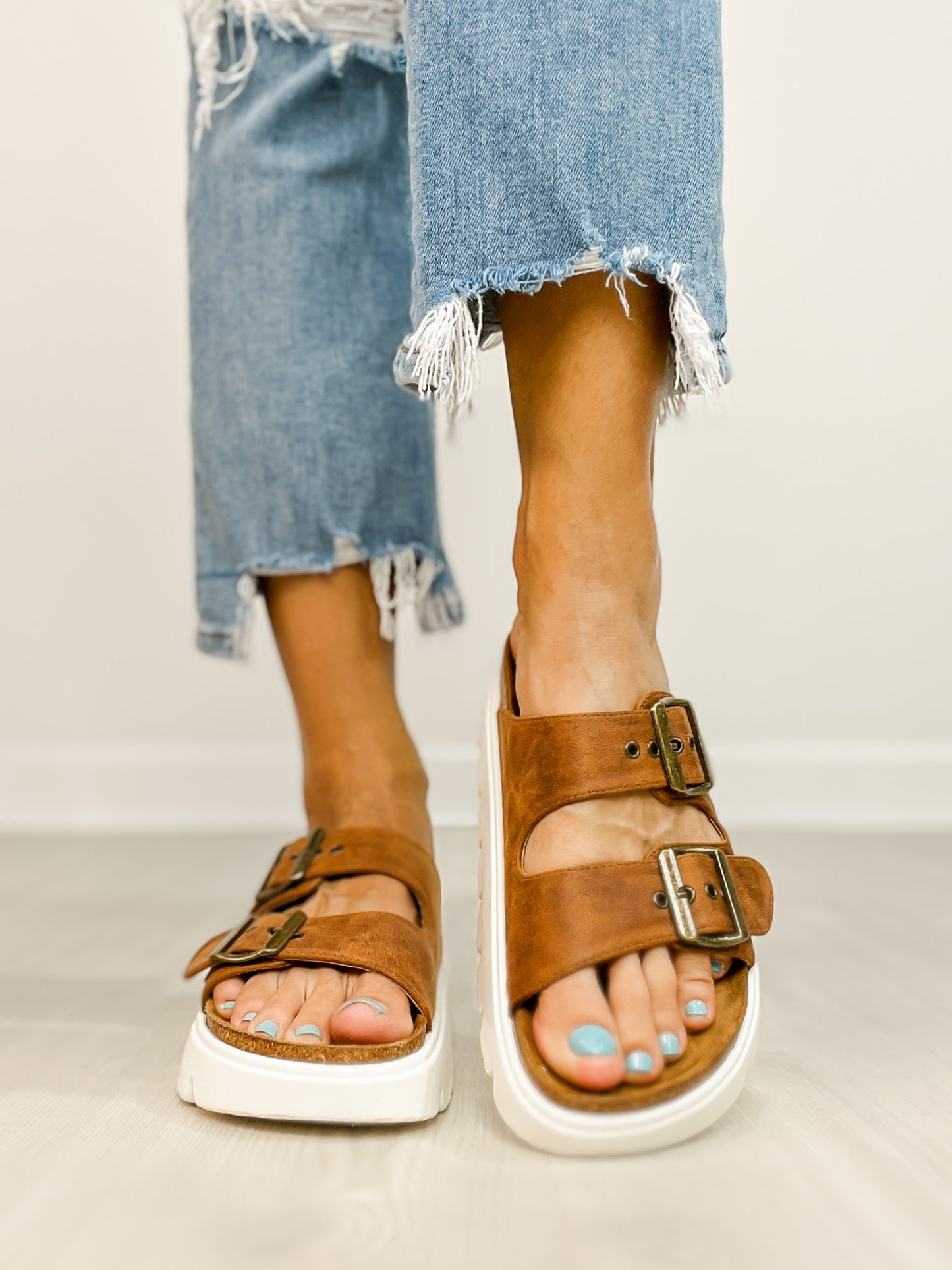 Corkys Rumor Has it Double Buckle Sandal in COGNAC