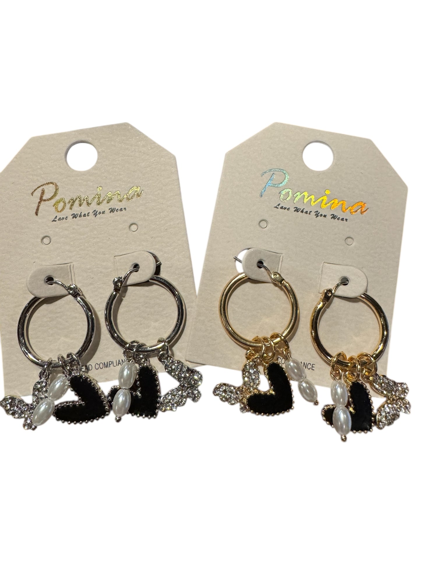 Charm Earrings with Hearts & Pearls