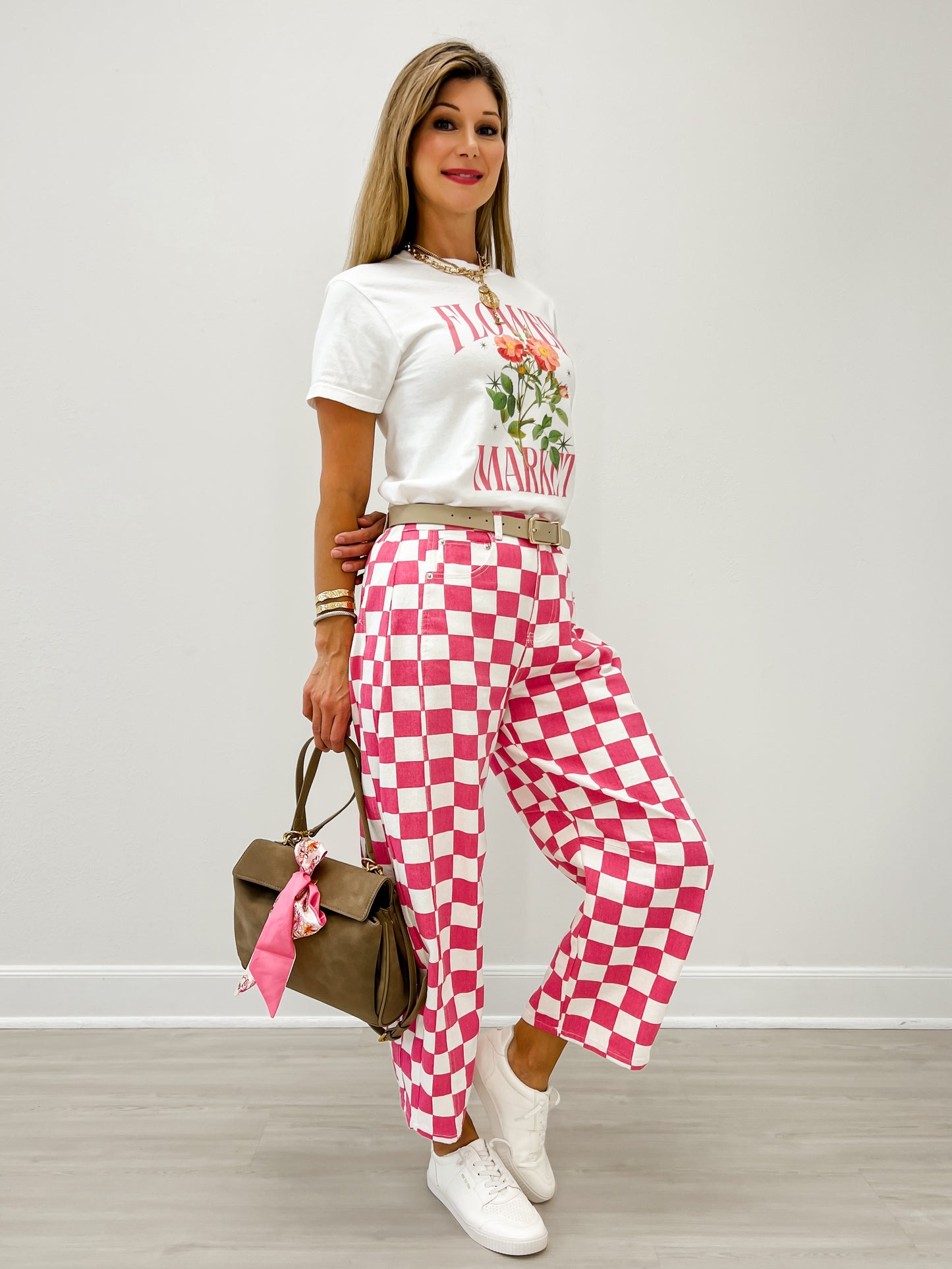 Custom Pink Check Finish Line Mini Barrel Pants!