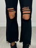 Distressed Knee Flare Crop High-waist Pants
