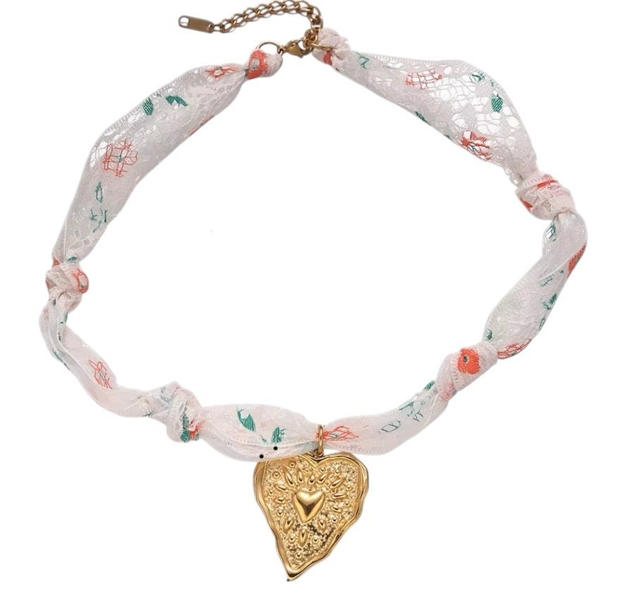 Silk Necklace Light Pink with Heart Charm