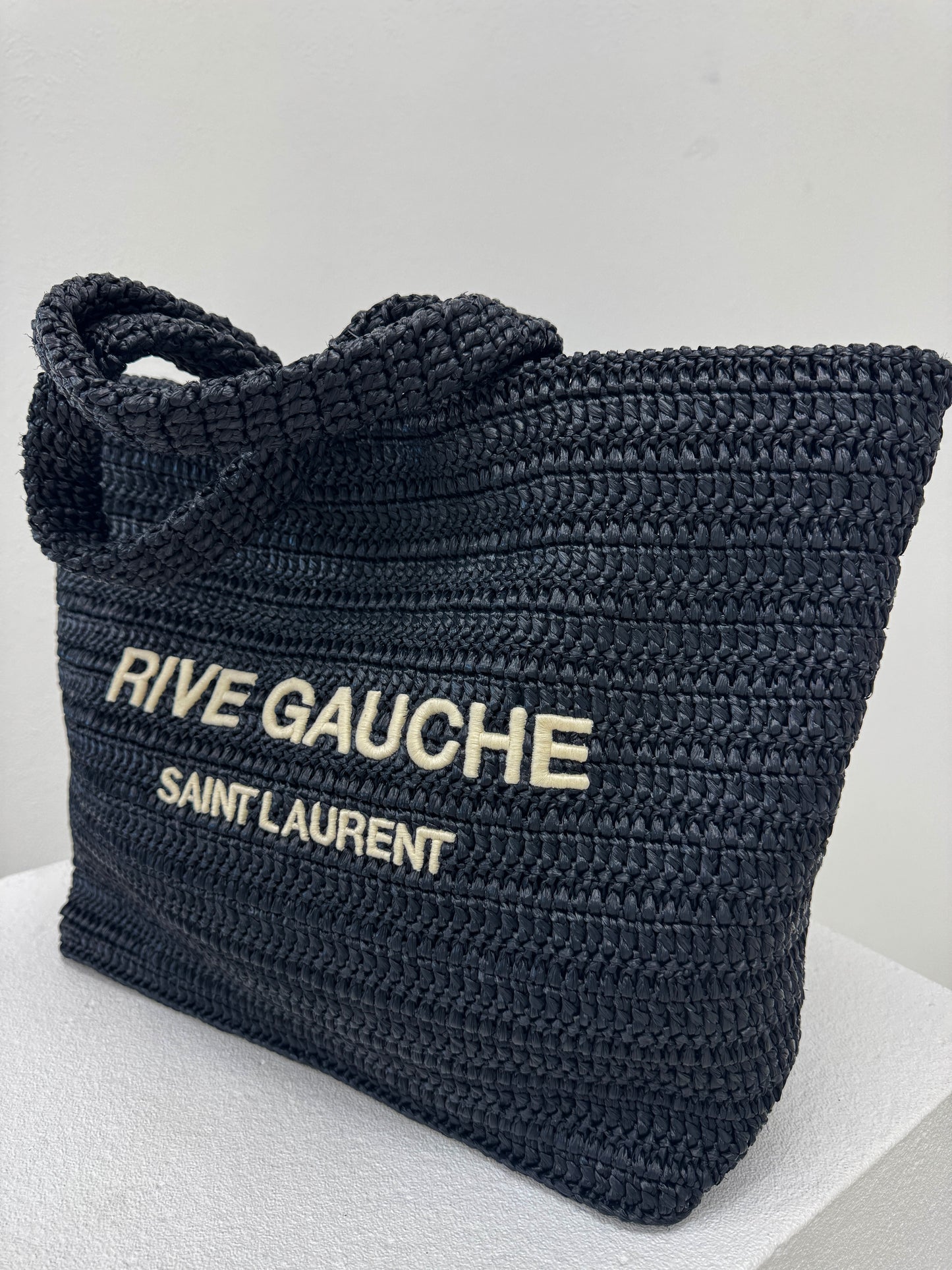 Saint Laurent Rive Gauche Embroidered Raffia Tote Bag