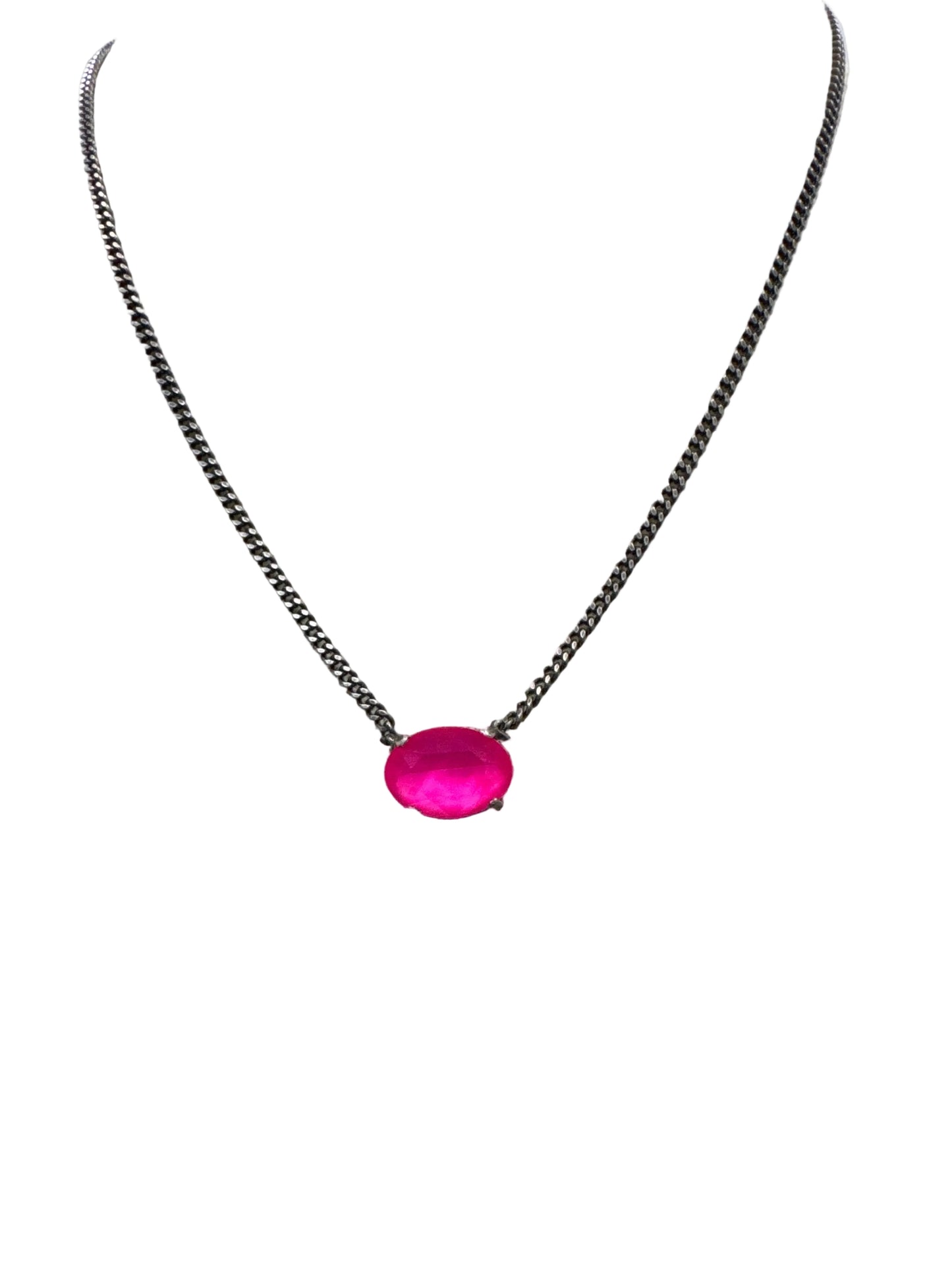 TOVA Iza Pink Necklace in Antique Silver