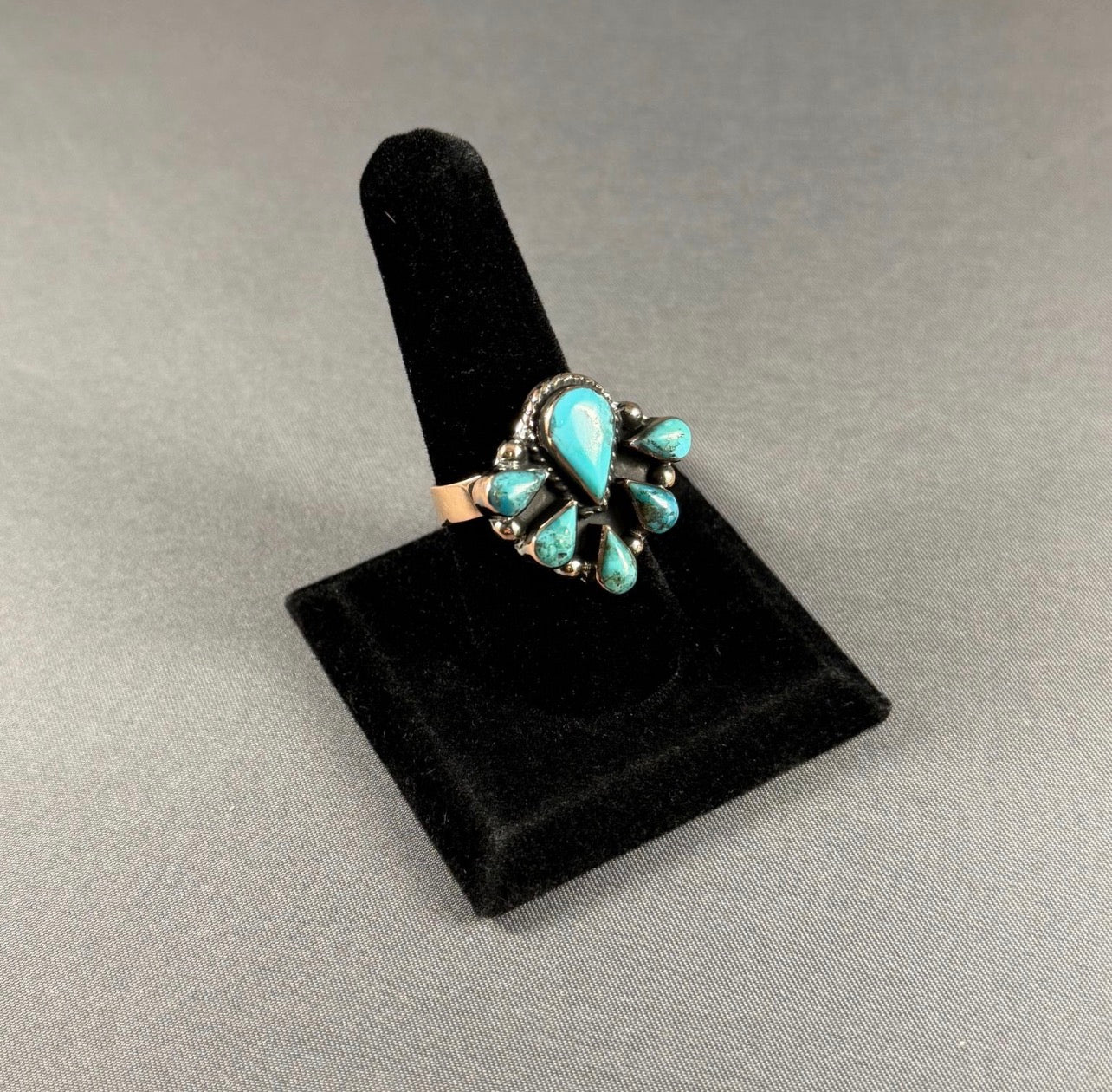 Copper Turquoise Teardrop Cluster Adjustable Ring