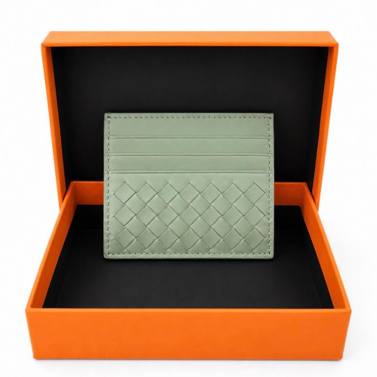 Leather Woven Credit Card Wallet -Green