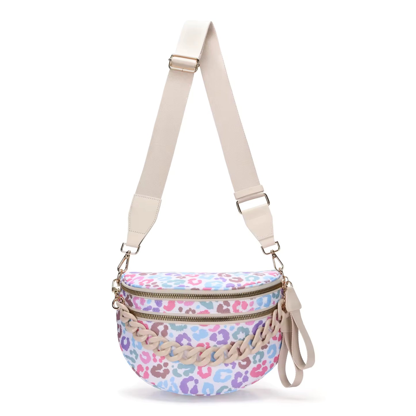 Oversized Nylon Double Zipper Leopard Crossbody in COLORFUL