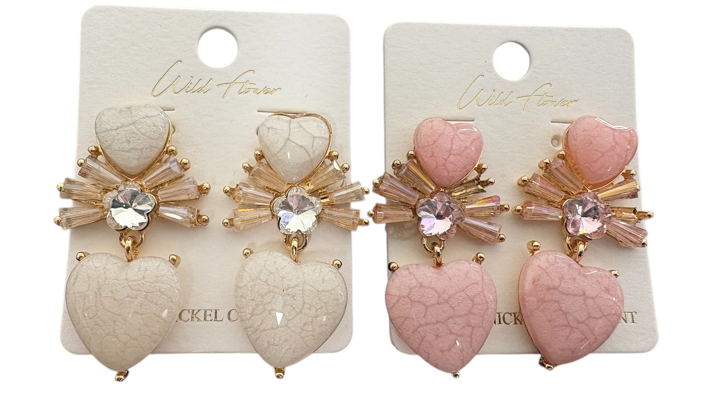 Stone Heart and Irredescent Accent Dangle Earrings