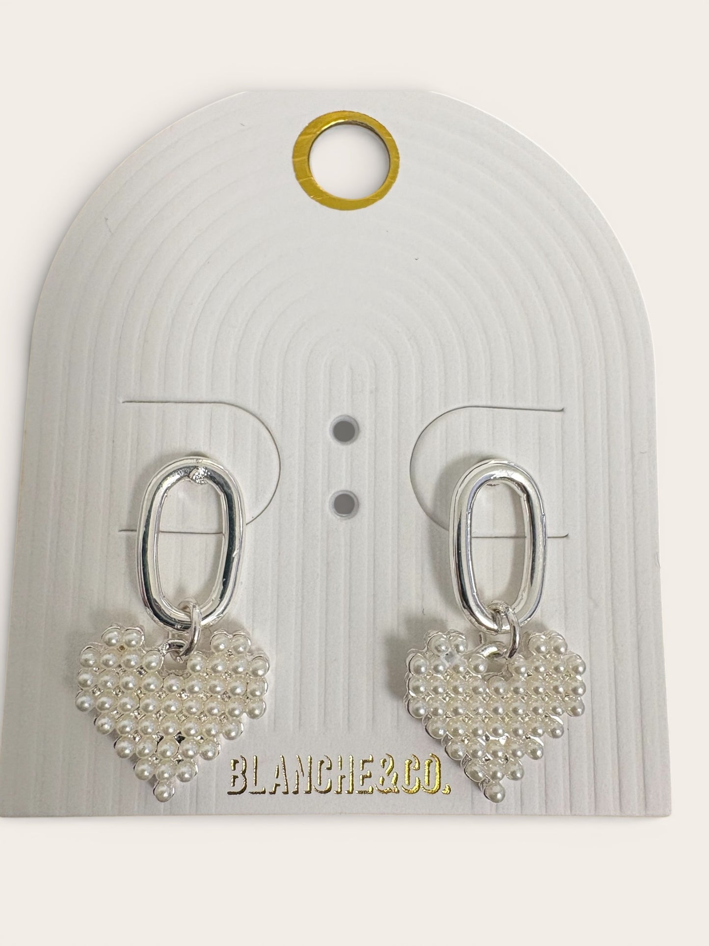 Silver Pearl Drop Heart Earrings