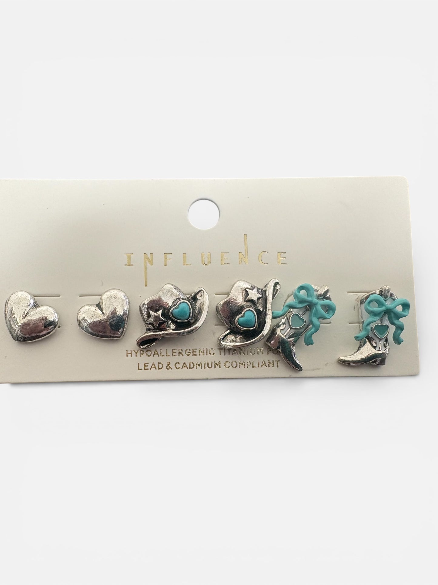 Three Pack Silver and Turquoise Western Love Earrings