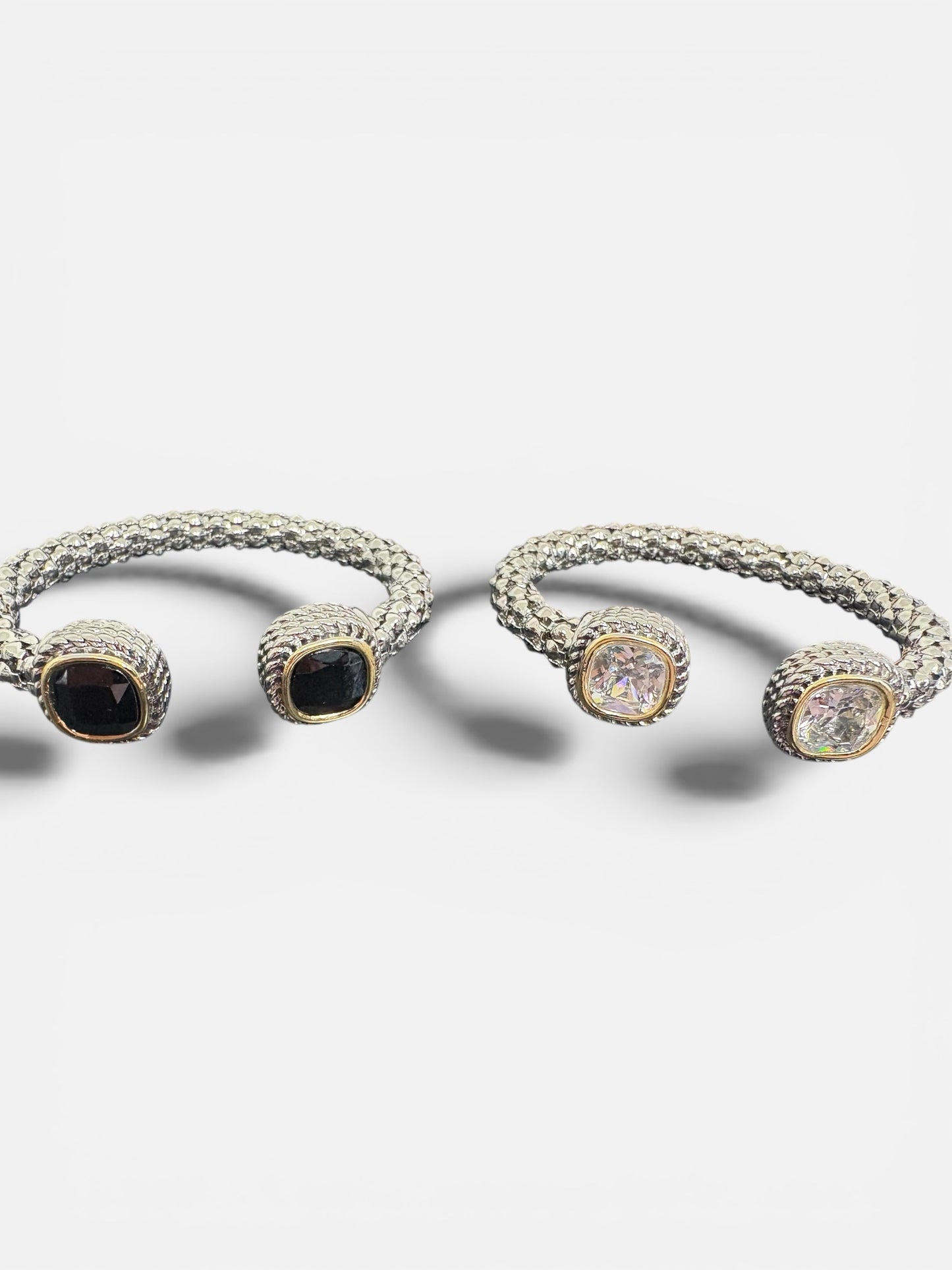 Textured Silver Rope Cuff Bracelet with Cut Stone Accents