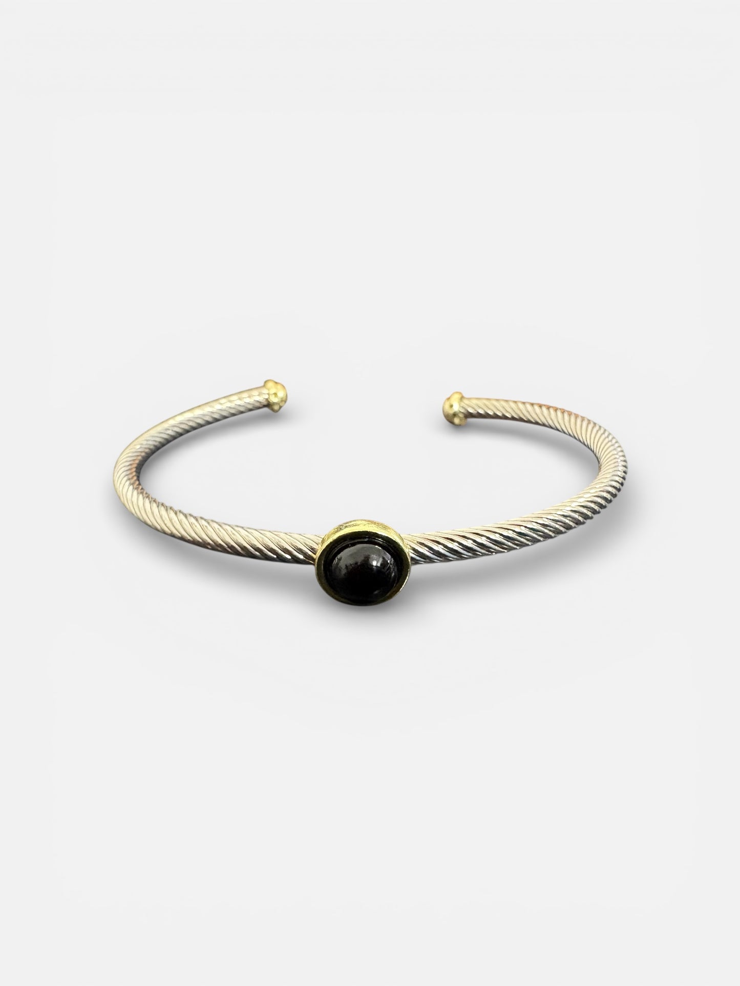 Mixed Metal Open Cuff Bracelet with Black Stone
