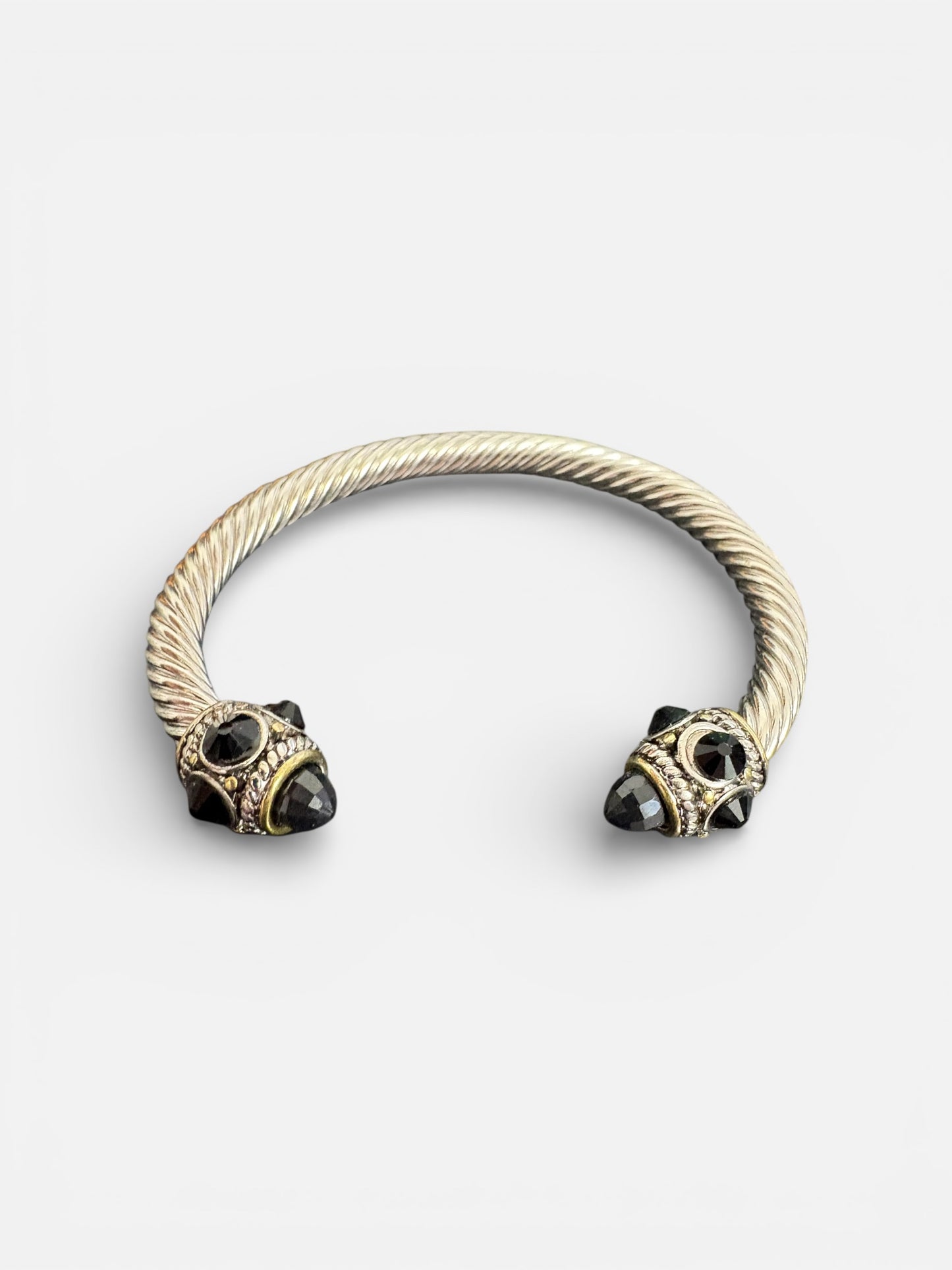 Mixed Metal Open Cuff Bracelet with Black Stones