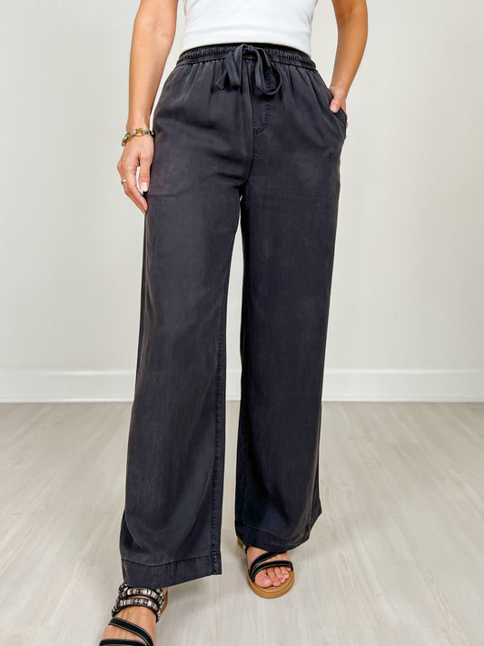 Elastic Waist Band Tencel Wide Leg Pants