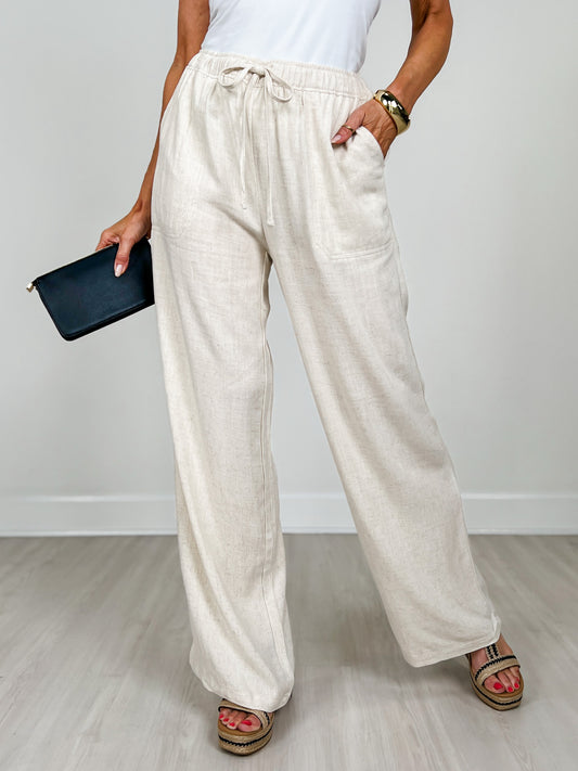 Linen Blend Wide Leg Pants