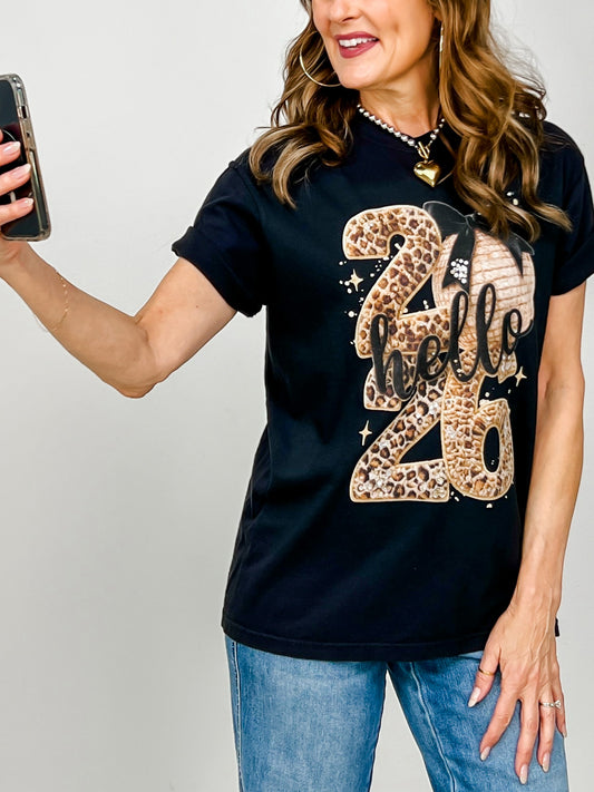 Hello 2026 Leopard Graphic Tee