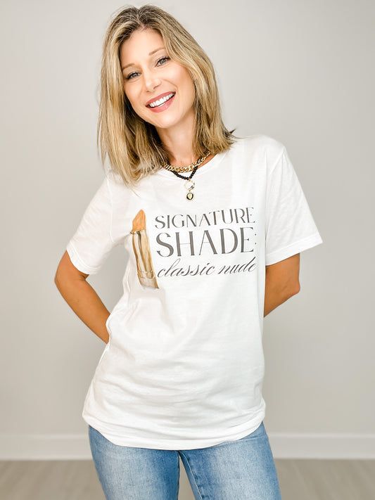 Signature Shades: Classic Nude Lipstick Graphic Tee