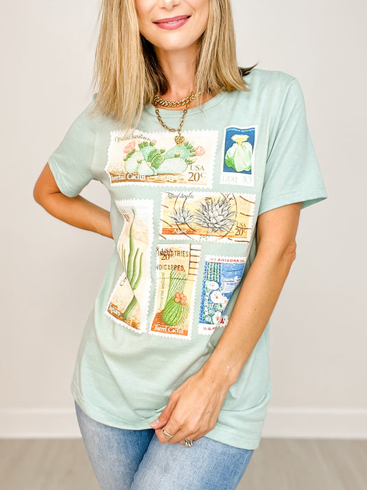 Vintage Cactus Stamps Graphic Tee