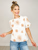 Daisy Embroidered Short Puff Sleeve Top