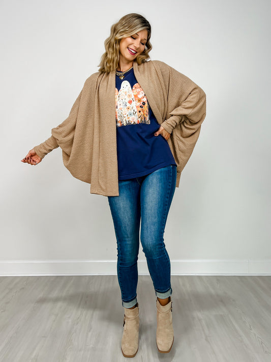 Dolman Sleeve Open Front Cardigan in MOCHA
