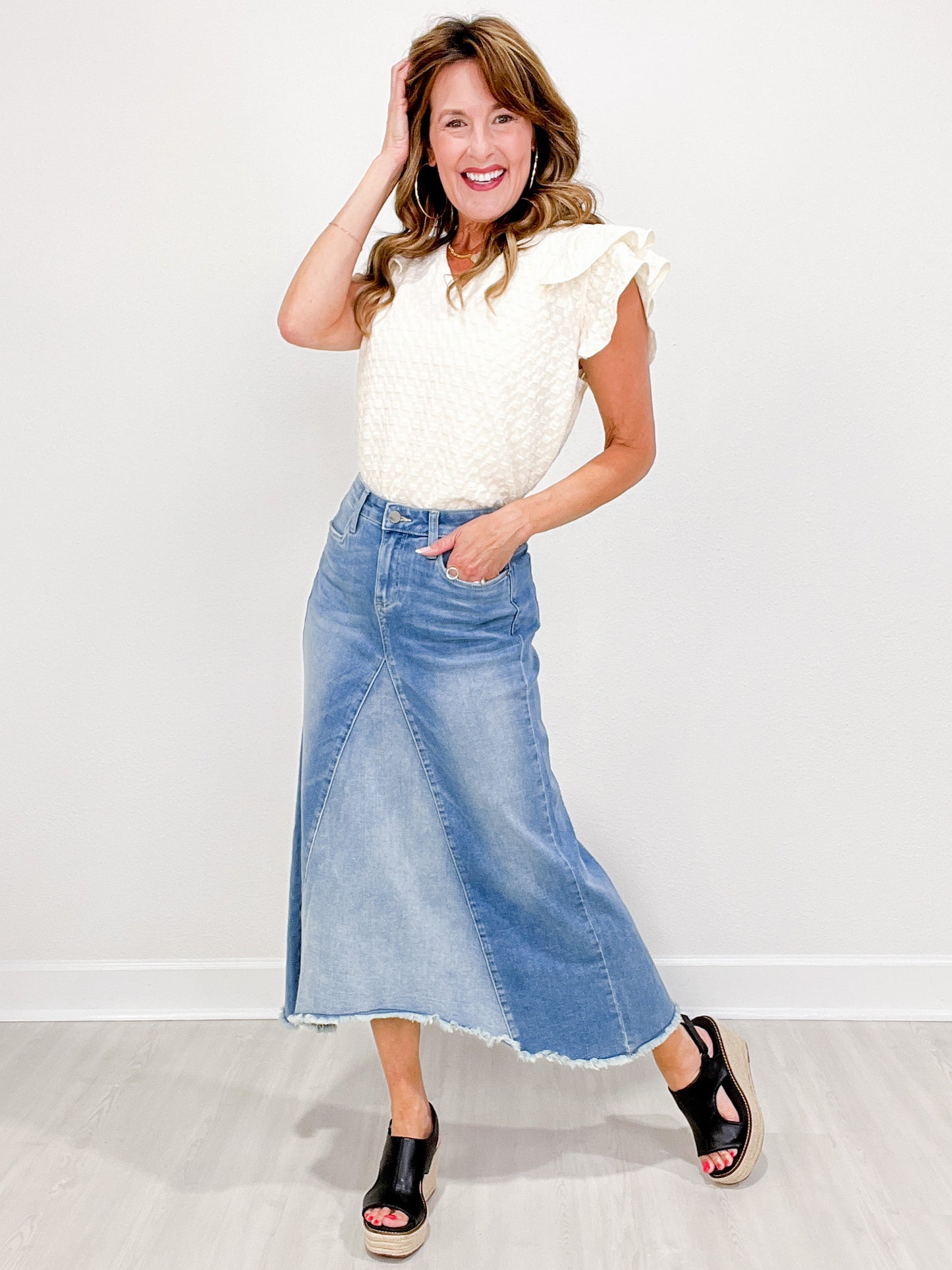 Selma Pieced Denim Maxi Skirt