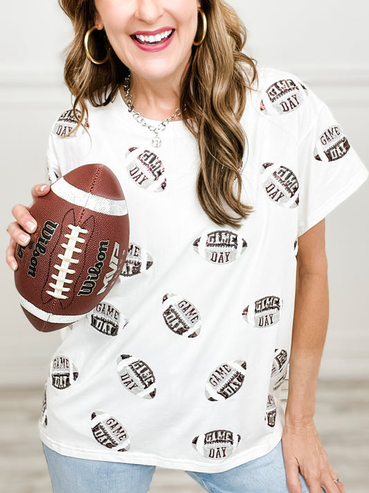Queen of Sparkles White, Maroon, & Grey Game Day Football Tee