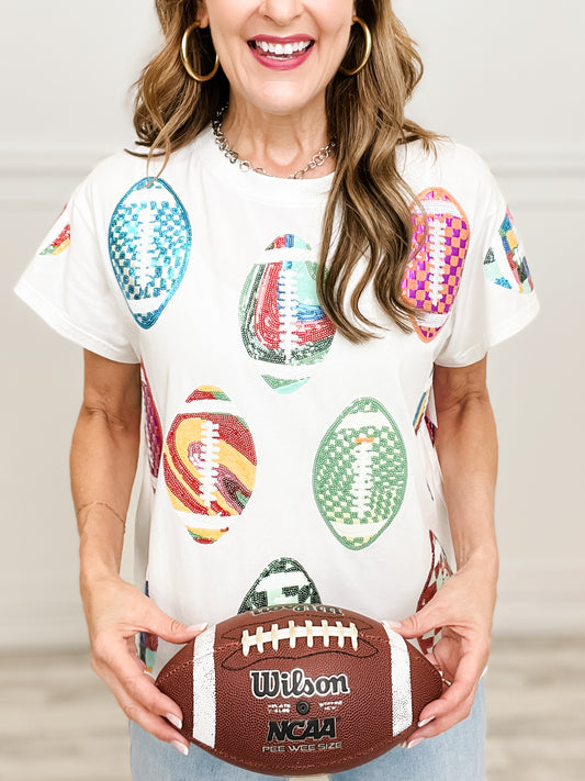 Queen of Sparkles White Groovy Scattered Football Tee