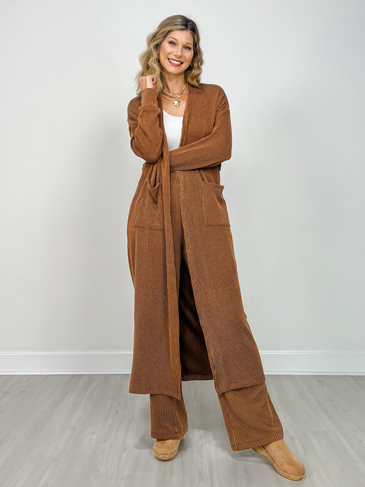 Sunrise Ribbed Knit Cardigan & Pants Set in ESPRESSO