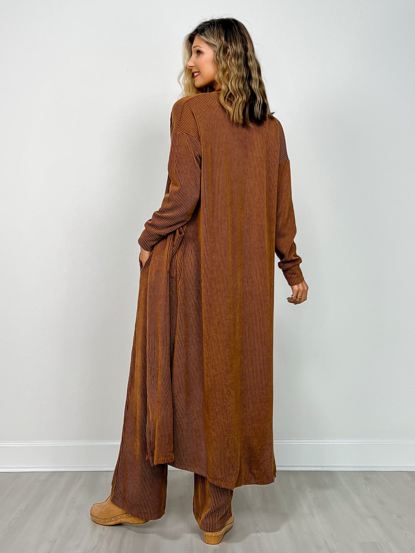 Sunrise Ribbed Knit Cardigan & Pants Set in ESPRESSO