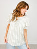 Embroidery Striped Top with Puff Sleeves and Smocked Yoke