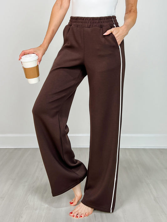 Modal Scuba Stripe Piping Straight Pant in Espresso Cream