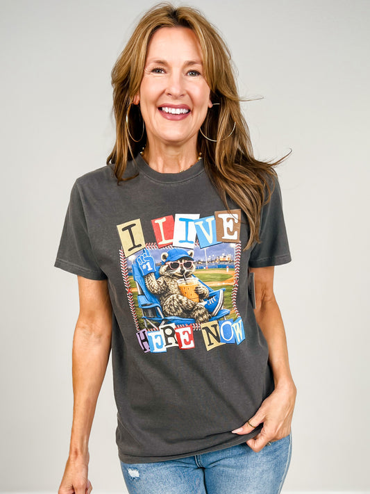 I Live Here Now Ballgame Graphic Tee