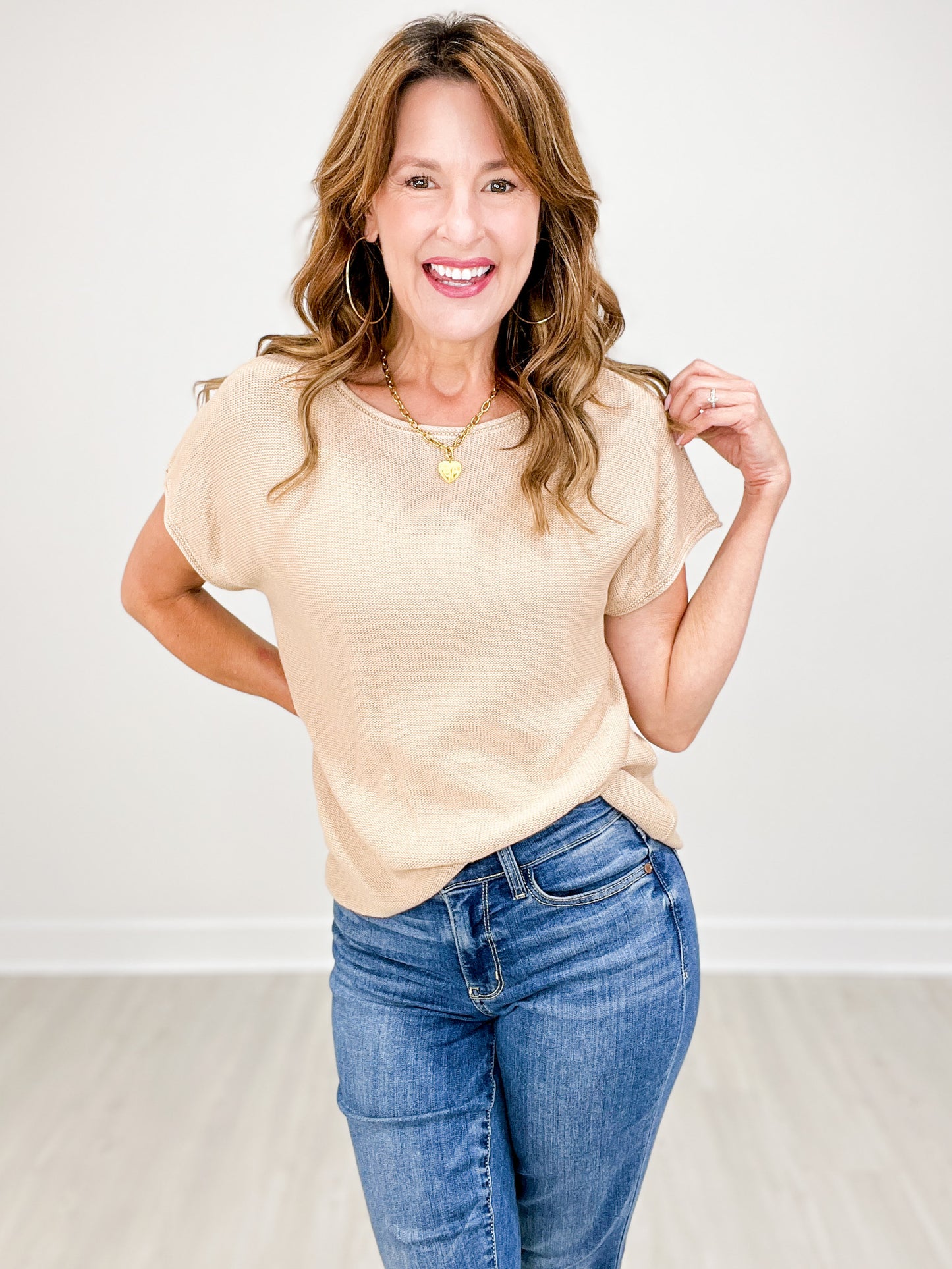 Boxy Short Sleeve Sweater Top with Raw Hem Details