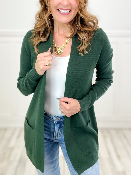 Call It A Day Open Front Long Sleeve Waffle Textured Cardigan with Pockets