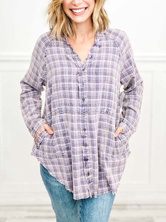 Mineral Washed Oversized Plaid Tunic Top