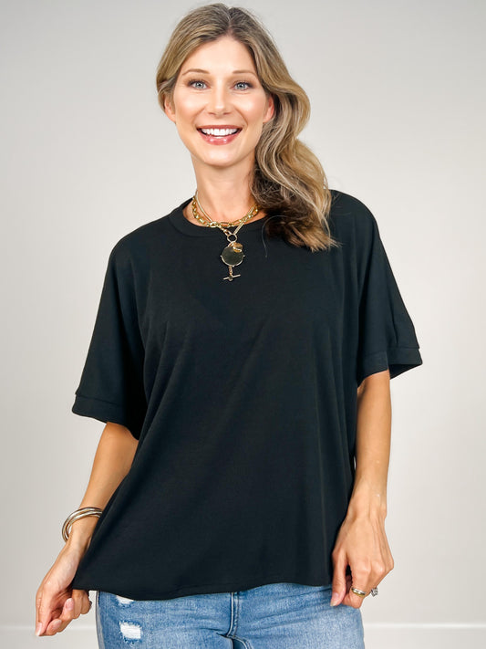 Short Sleeve Round Neck Solid Top