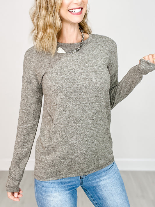 Brushed Hacci Crew Neck Long Sleeve Top
