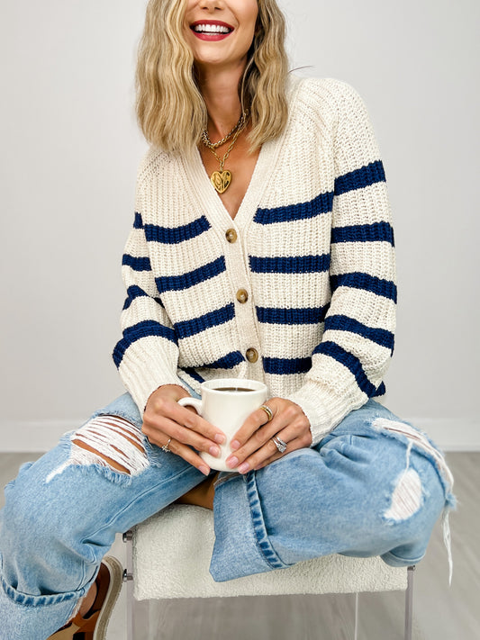 Long Sleeve Striped Knit Cardigan