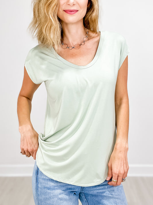 Bamboo Modal Basic Scoop Neck Cap Sleeve Tee
