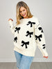 Long Sleeve Sweater with Knit Bows and Pearl Accents