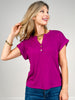 Short Sleeve Solid Henley Button Neck Top