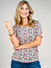 Square Neck Smocked Cuff Sleeve Floral Print Top