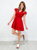 V-Neck Short Bubble Sleeve Mini Dress with Smocked and Bow Details