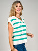 Sleeveless Striped Hoodie Sweater with 3 Button Neckline
