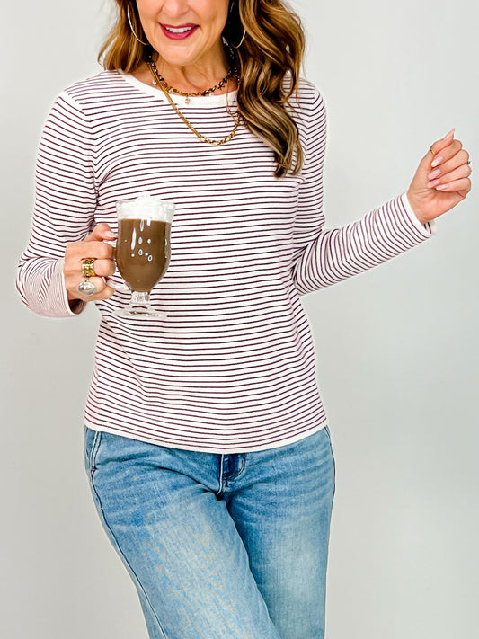 Long Sleeve Pinstripe Crewneck Sweater