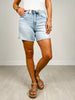 Vervet SUNDAY STROLL Hi-Rise Drawstring Midi Denim Shorts