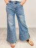 Wide Leg Flare Denim Jeans With Side Slits