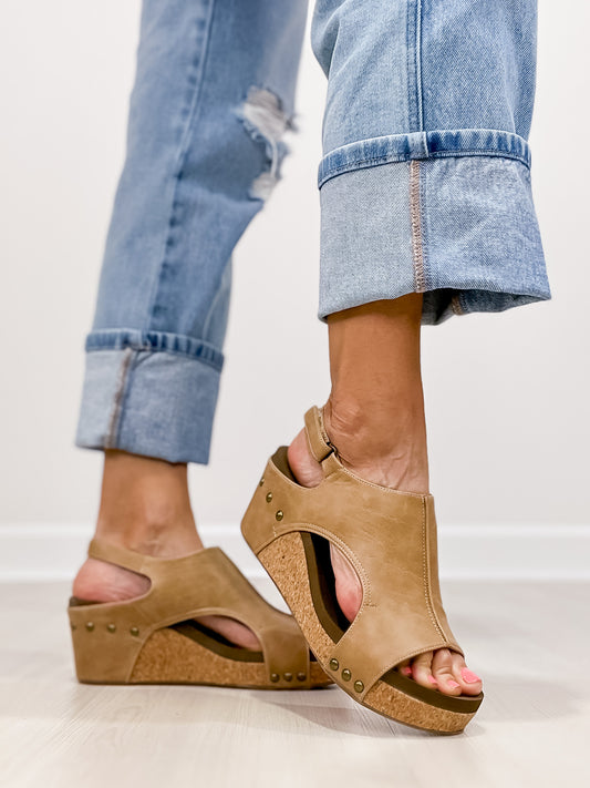 Corkys Carley Wedge Shoes in Taupe Smooth