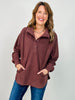 Brushed Rib Button Down Pullover Top in Dark Cherry
