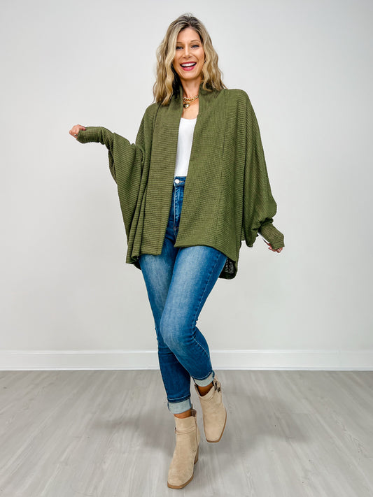 Dolman Sleeve Open Front Cardigan in DARK OLIVE